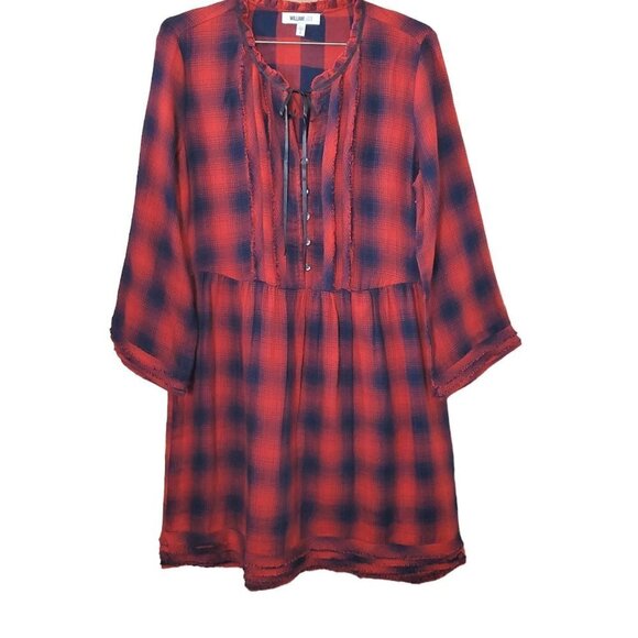 💥391 William Rast Atalia Plaid Raw Edge Boho Dress - Picture 2 of 10